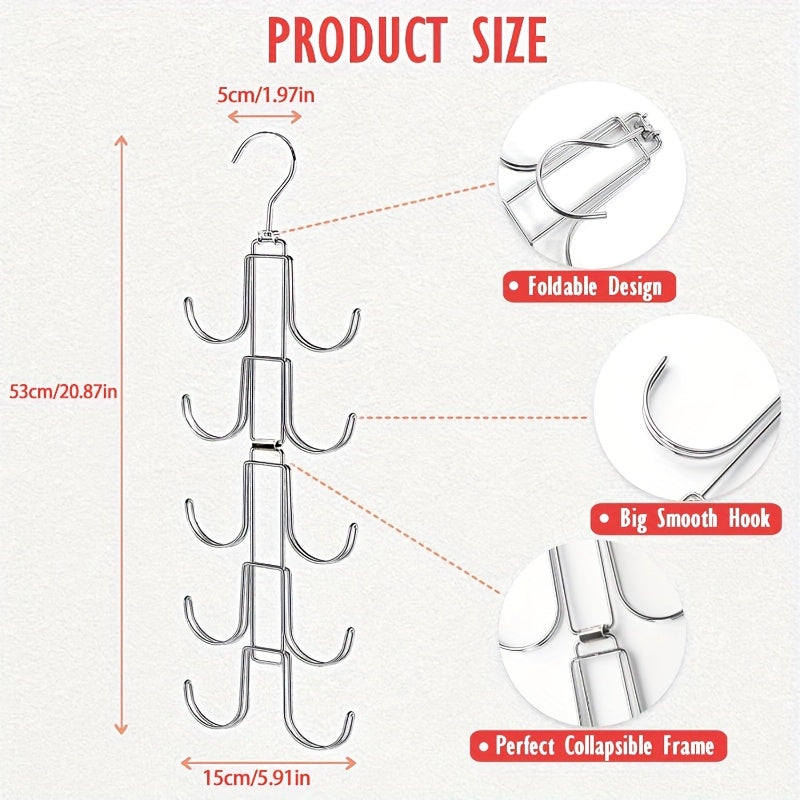 1pc Space-Saving Wardrobe Storage Rack, Handbag Organizer Bag with 5 Tiers and 10 Large Hooks, Foldable Hanger for Easy Storage and Display, Suitable for Handbags, Belts, Scarves, Ties, Baseball Caps, and Other Wardrobe Accessories