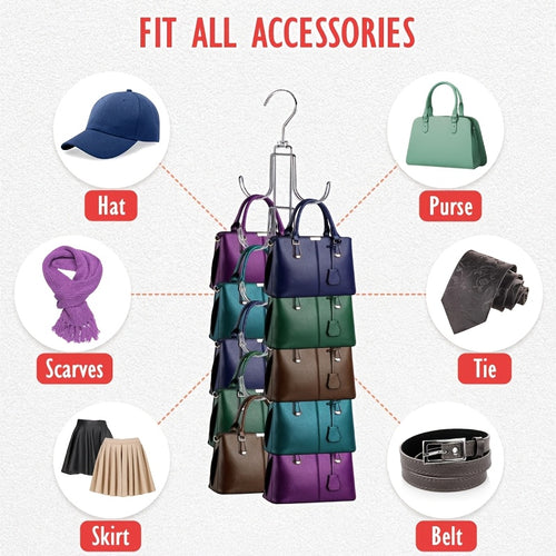 1pc Space-Saving Wardrobe Storage Rack, Handbag Organizer Bag with 5 Tiers and 10 Large Hooks, Foldable Hanger for Easy Storage and Display, Suitable for Handbags, Belts, Scarves, Ties, Baseball Caps, and Other Wardrobe Accessories