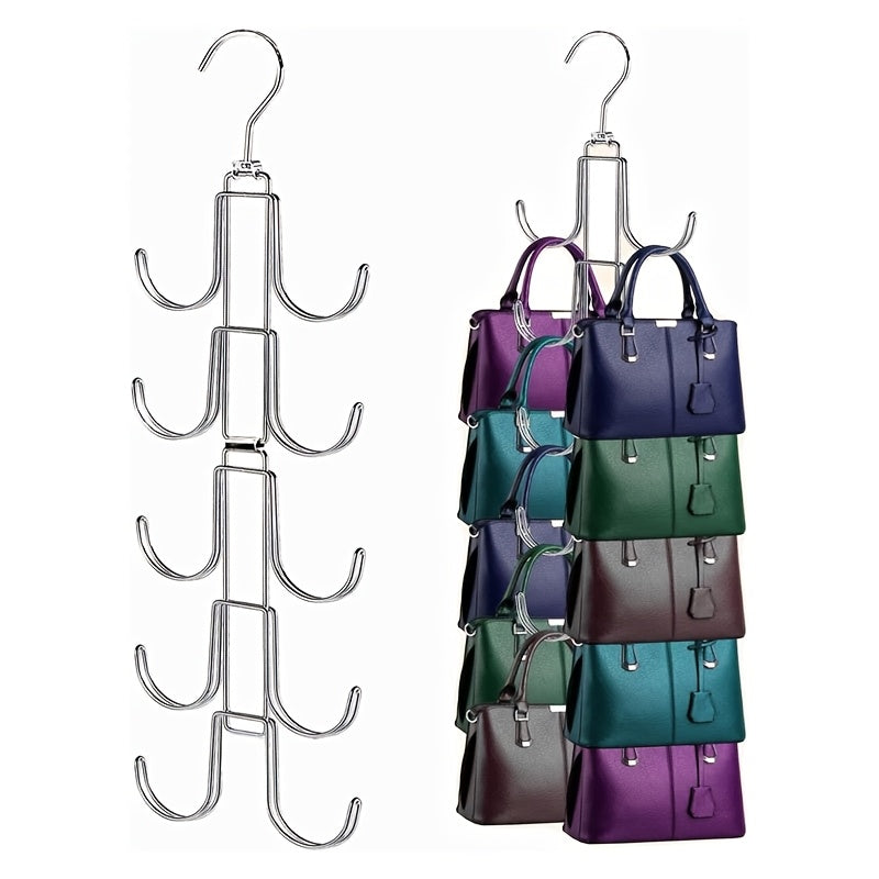 1pc Space-Saving Wardrobe Storage Rack, Handbag Organizer Bag with 5 Tiers and 10 Large Hooks, Foldable Hanger for Easy Storage and Display, Suitable for Handbags, Belts, Scarves, Ties, Baseball Caps, and Other Wardrobe Accessories