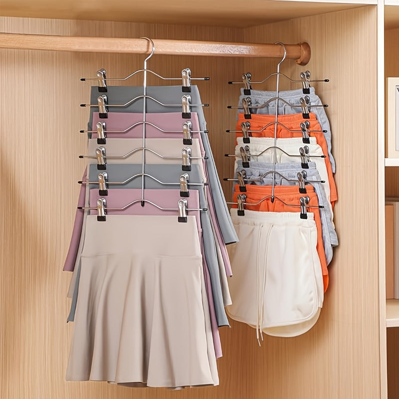 8pcs Multi-Layer Adjustable No-Mark Clips Hanger, Space-Saving Foldable Stainless Steel Clips for Pants, Suitable for Casual Pants, Underwear, Tank Tops, Shorts, Jeans, and Towels