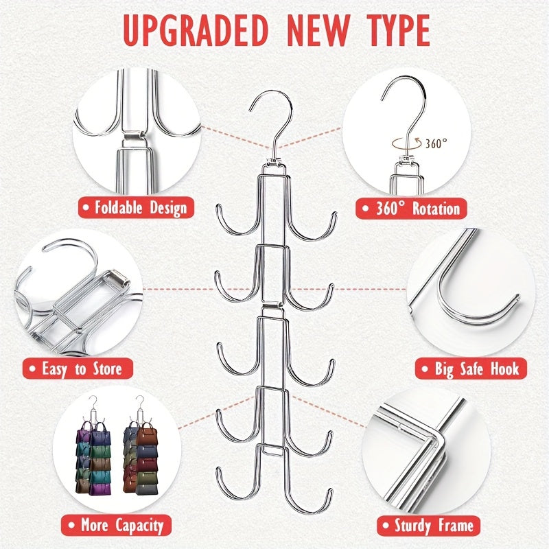1pc Space-Saving Wardrobe Storage Rack, Handbag Organizer Bag with 5 Tiers and 10 Large Hooks, Foldable Hanger for Easy Storage and Display, Suitable for Handbags, Belts, Scarves, Ties, Baseball Caps, and Other Wardrobe Accessories