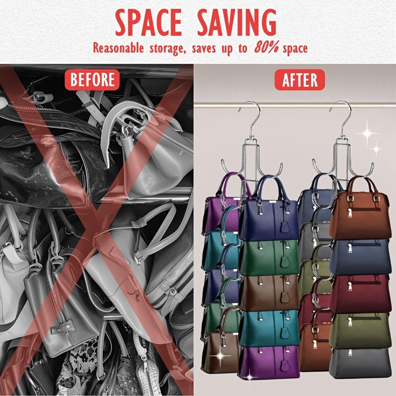 1pc Space-Saving Wardrobe Storage Rack, Handbag Organizer Bag with 5 Tiers and 10 Large Hooks, Foldable Hanger for Easy Storage and Display, Suitable for Handbags, Belts, Scarves, Ties, Baseball Caps, and Other Wardrobe Accessories