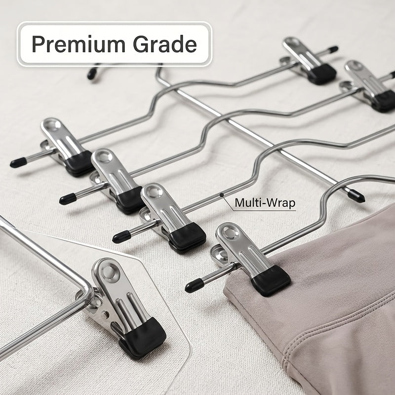 8pcs Multi-Layer Adjustable No-Mark Clips Hanger, Space-Saving Foldable Stainless Steel Clips for Pants, Suitable for Casual Pants, Underwear, Tank Tops, Shorts, Jeans, and Towels