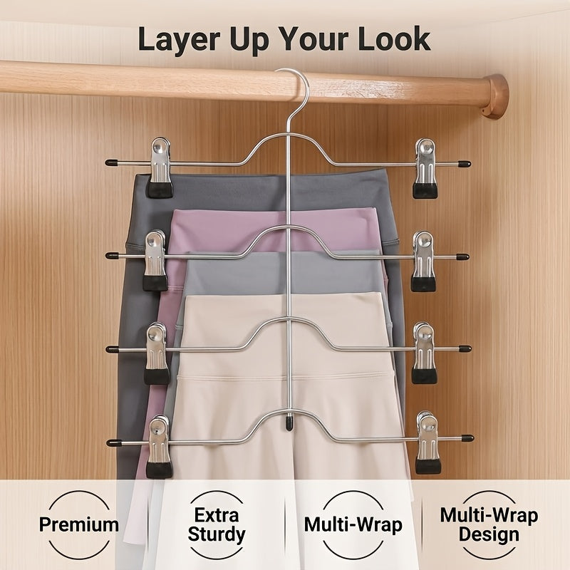 8pcs Multi-Layer Adjustable No-Mark Clips Hanger, Space-Saving Foldable Stainless Steel Clips for Pants, Suitable for Casual Pants, Underwear, Tank Tops, Shorts, Jeans, and Towels